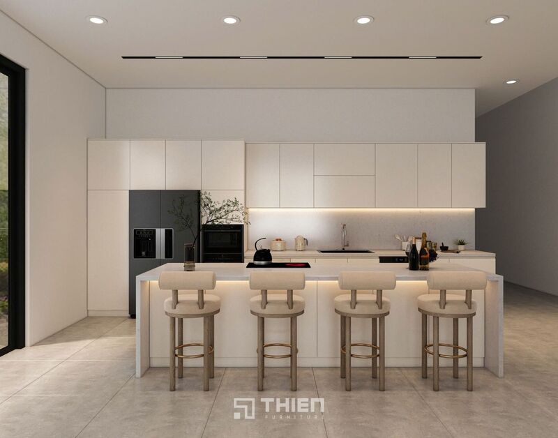Tủ Bếp Chữ I 4m6 Có Bàn Đảo Hiện Đại TBT015